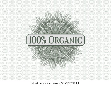  Green abstract rosette with text 100% Organic inside