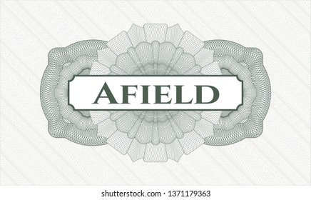 Green abstract rosette with text Afield inside