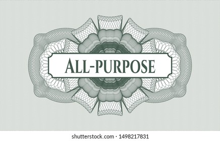 Green abstract rosette with text All-purpose inside