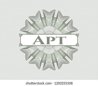 Green abstract rosette with text Apt inside