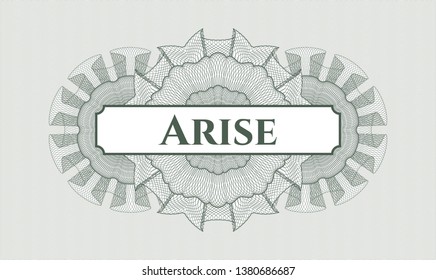 Green abstract rosette with text Arise inside