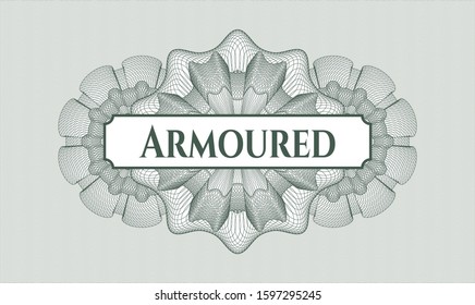 Green abstract rosette with text Armoured inside