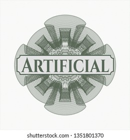 Green abstract rosette with text Artificial inside