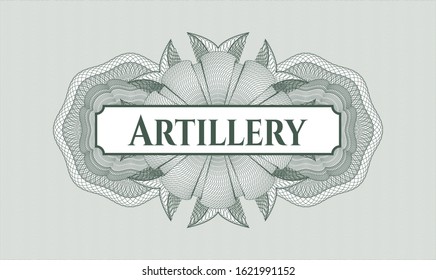 Green abstract rosette with text Artillery inside