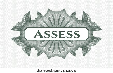Green abstract rosette with text Assess inside
