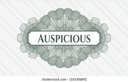 Green abstract rosette with text Auspicious inside