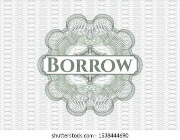Green abstract rosette with text Borrow inside