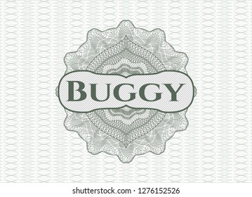 Green abstract rosette with text Buggy inside