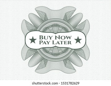 Green abstract rosette with text Buy Now Pay Later inside