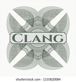 Green abstract rosette with text Clang inside