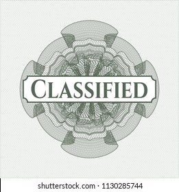 Green abstract rosette with text Classified inside