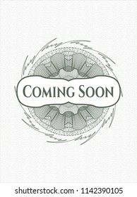 Green abstract rosette with text Coming Soon inside