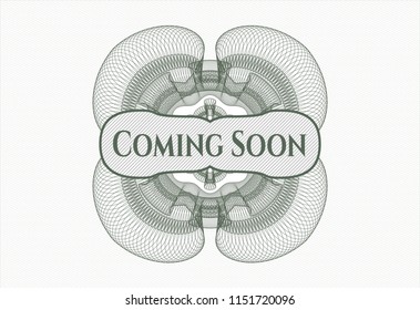 Green abstract rosette with text Coming Soon inside