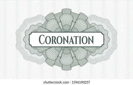 Green abstract rosette with text Coronation inside
