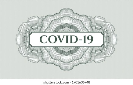 Green abstract rosette with text COVID-19 inside