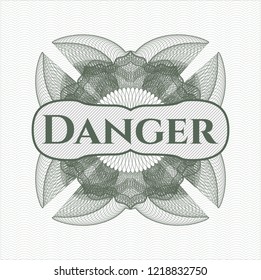 Green abstract rosette with text Danger inside