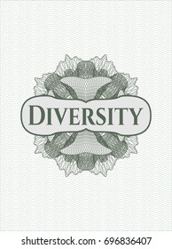 Green abstract rosette with text Diversity inside
