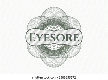 Green abstract rosette with text Eyesore inside