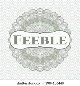 Green abstract rosette with text Feeble inside