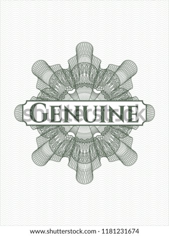 Green abstract rosette with text Genuine inside