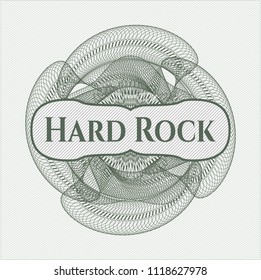 Green abstract rosette with text Hard Rock inside