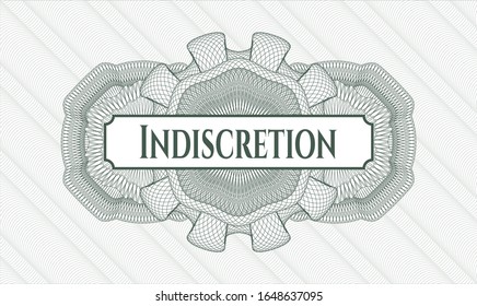 Green abstract rosette with text Indiscretion inside
