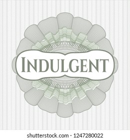 Green abstract rosette with text Indulgent inside