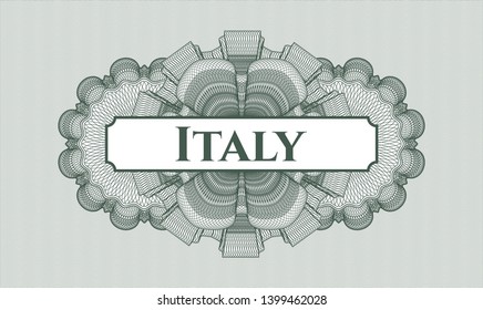 Green abstract rosette with text Italy inside