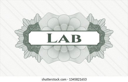 Green abstract rosette with text Lab inside