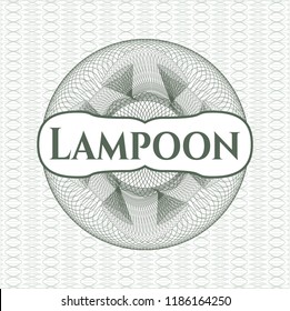 Green abstract rosette with text Lampoon inside