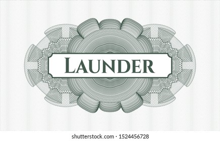 Green abstract rosette with text Launder inside