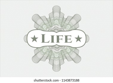 Green abstract rosette with text Life inside