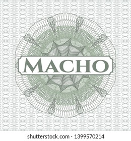 Green abstract rosette with text Macho inside