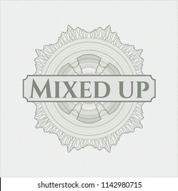 Green abstract rosette with text Mixed up inside