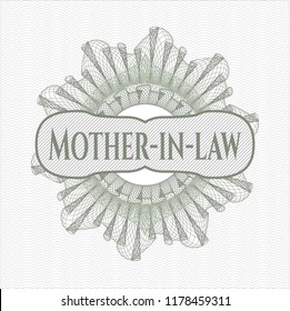 Green abstract rosette with text Mother-in-law inside