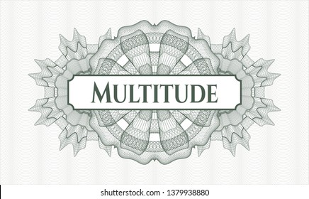 Green abstract rosette with text Multitude inside