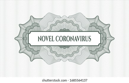 Green abstract rosette with text Novel Coronavirus inside