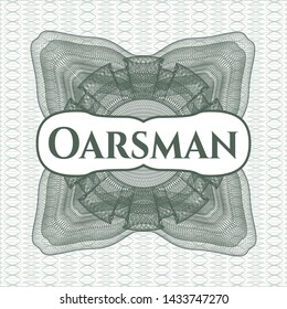 Green abstract rosette with text Oarsman inside