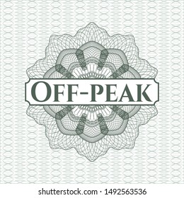 Green abstract rosette with text Off-peak inside