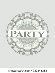 Green abstract rosette with text Party inside