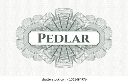 Green abstract rosette with text Pedlar inside