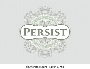 Green abstract rosette with text Persist inside