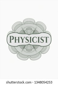 Green abstract rosette with text Physicist inside