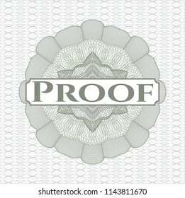 Green abstract rosette with text Proof inside