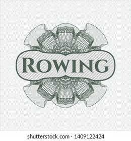 Green abstract rosette with text Rowing inside