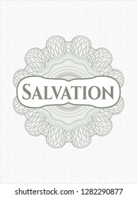 Green abstract rosette with text Salvation inside