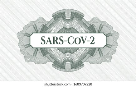 Rosette abstracto verde con texto SARS-CoV-2 dentro