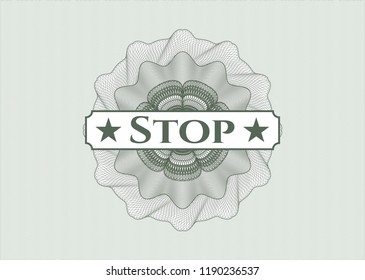 Green abstract rosette with text Stop inside