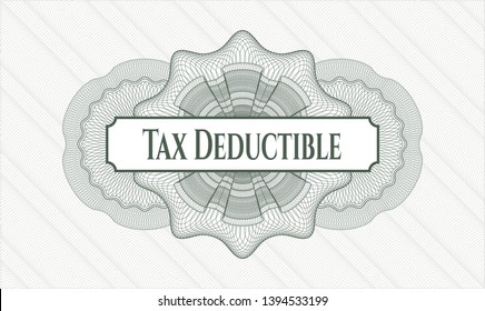Green abstract rosette with text Tax Deductible inside