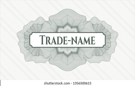Green abstract rosette with text Trade-name inside